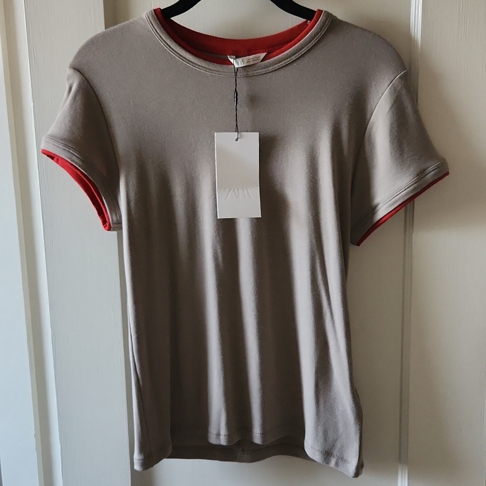 BNWT Zara Double T-shirt In Mink - Picture 2 of 4